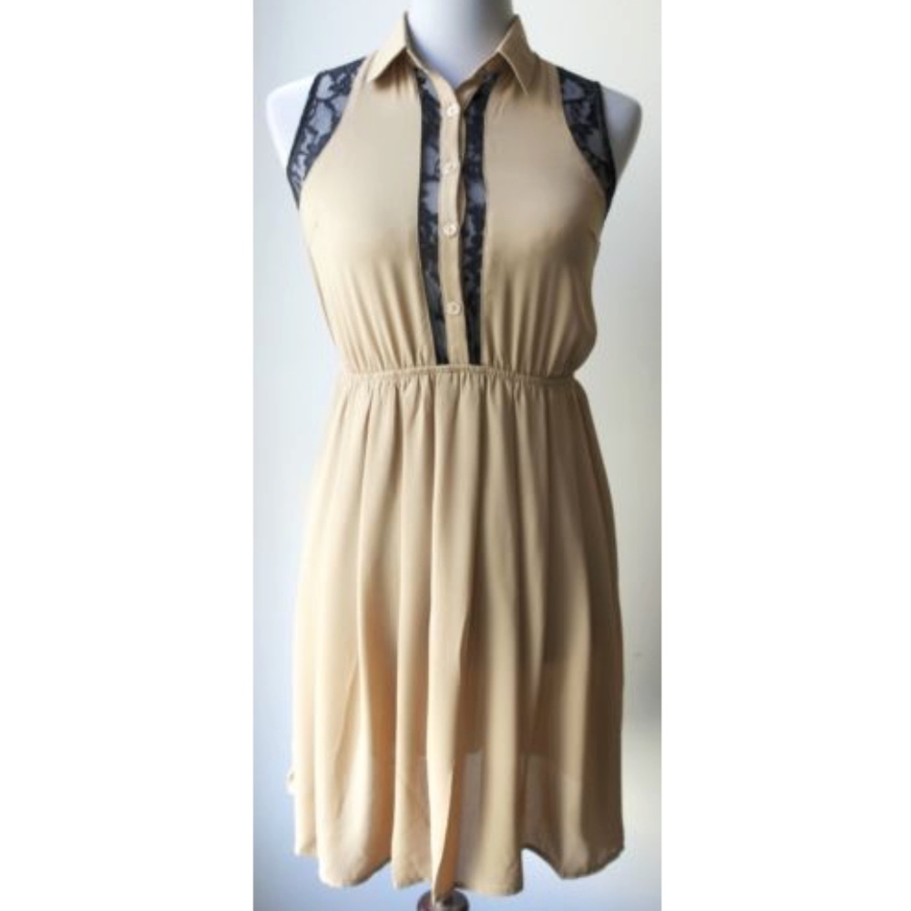 URBAN OUTFITTERS DOE & RAE beige dress black lace